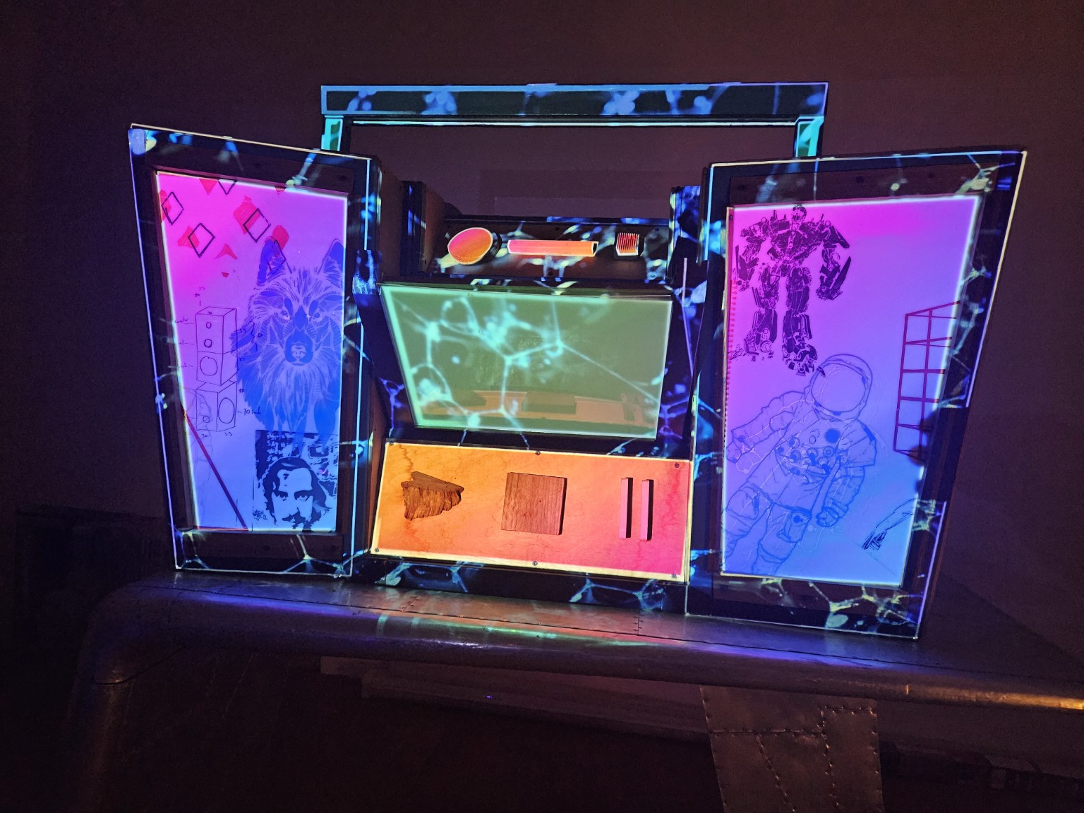 Custom Nicebox lightbox artwork glowing in pink, blue, and orange tones